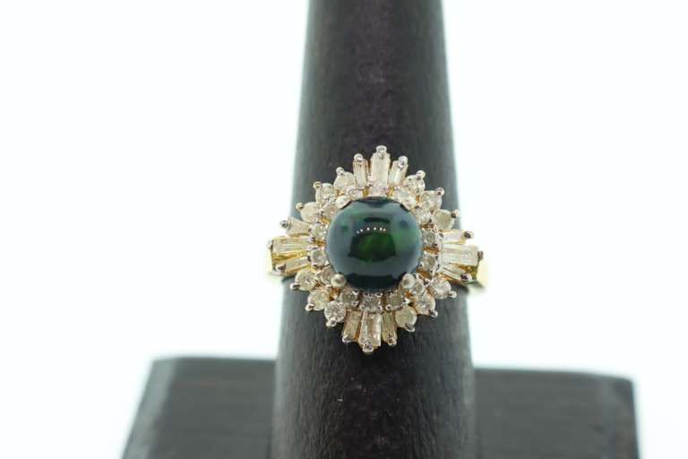 Luscious Envy Green Opal Ring with Dynamic Gold Plated Silver and Diamond Accents