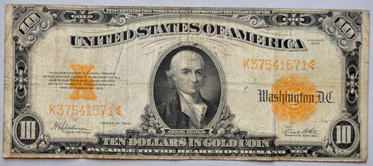 $10 Series 1922 Gold Certificate