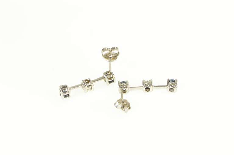 10K White Gold Sapphire Diamond Bar Drop Dangle Statement Earrings