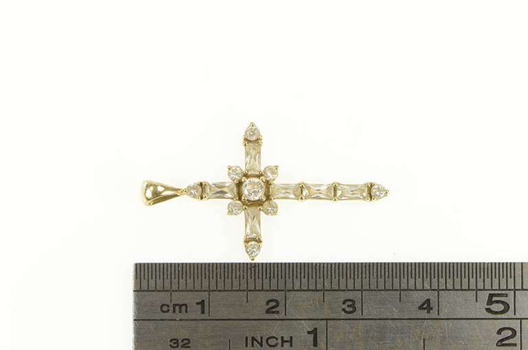 10K Yellow Gold Cubic Zirconia Baguette Cross Faith Symbol Pendant
