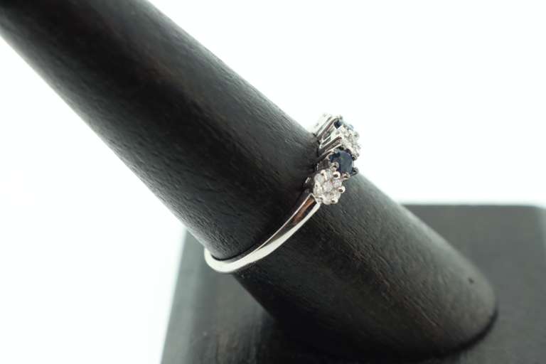 Mismatch Diamond Cluster Trinity 18k White Gold Ring with Sapphires