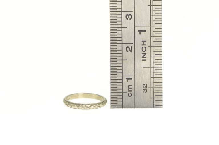 18K White Gold Victorian Floral Pattern Child's Baby Band Ring