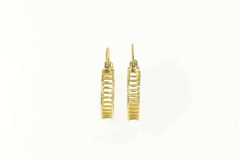 14K Yellow Gold Curved Bar Filigree Squared Edge Hoop Earrings