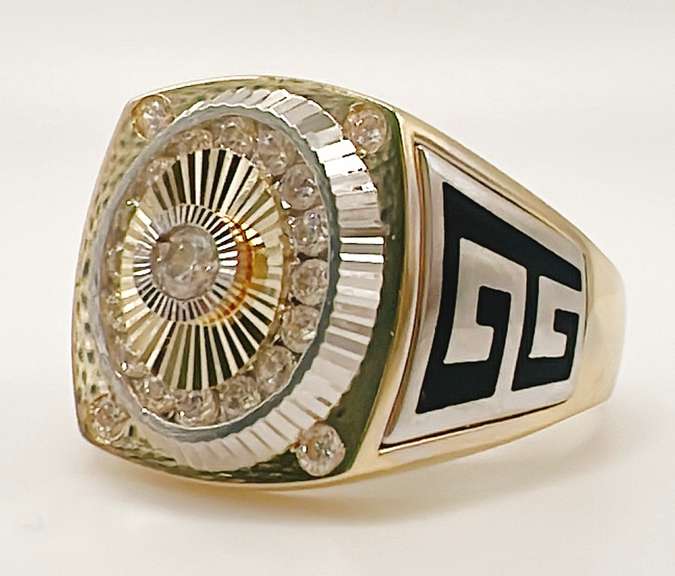 Men's 14kt Solid Yellow Gold, Onyx, & CZ Ring