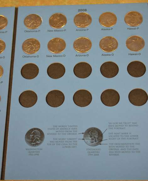 Complete 1999-2008 Whitman 50 State Commemorative Quarter Folder, P & D, BU Coins
