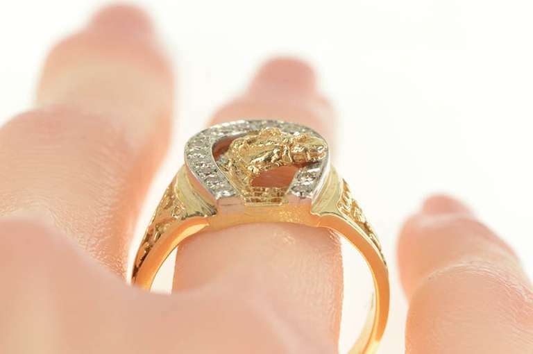 14K Yellow Gold 0.45 Ctw Diamond Horse Shoe Equestrian Men's Ring