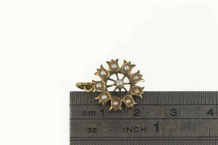 10K Yellow Gold Victorian Seed Pearl Flower Cluster Charm/Pendant