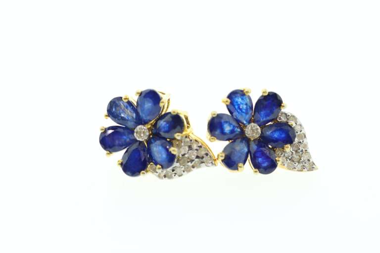14kt Gold Plated Sterling Silver Blossoming Sapphire Earrings with Diamond Accents