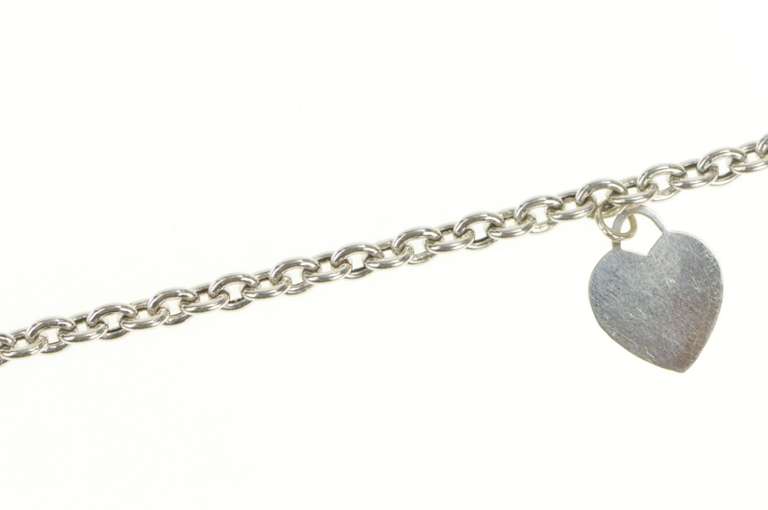 14K White Gold Cable Link Heart Charm Love Symbol Chain Bracelet