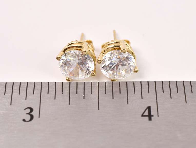 Amazing Large CZ Stud Earrings in 14K Yellow Gold