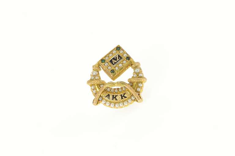 10K Yellow Gold Alpha Zeta Seed Pearl Moon Book Lapel Pin/Brooch