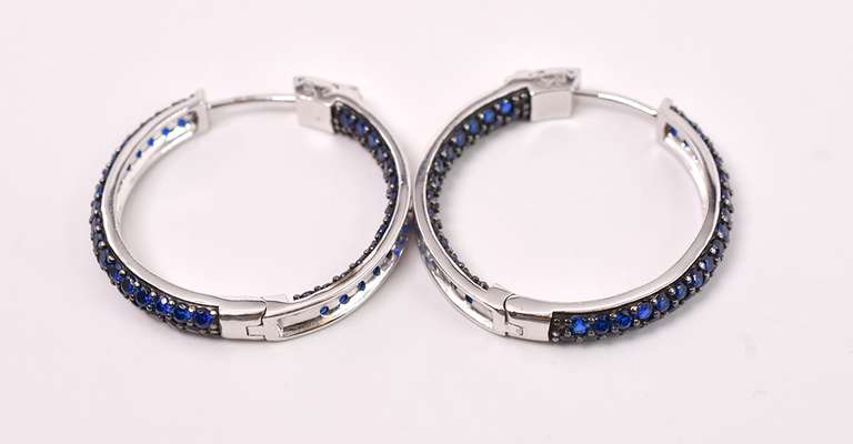 Large Blue Spinel In and Out Hoop Earrings