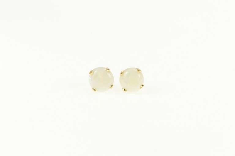 14K Yellow Gold Vintage Classic Simple Round Opal Stud Earrings
