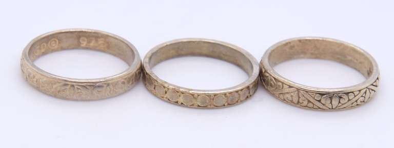 Group Lot of 3 Vintage 925 Sterling Silver Bands