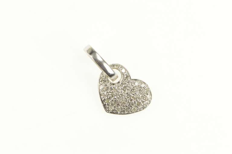 14K White Gold Pave Diamond Encrusted Heart Love Symbol Pendant
