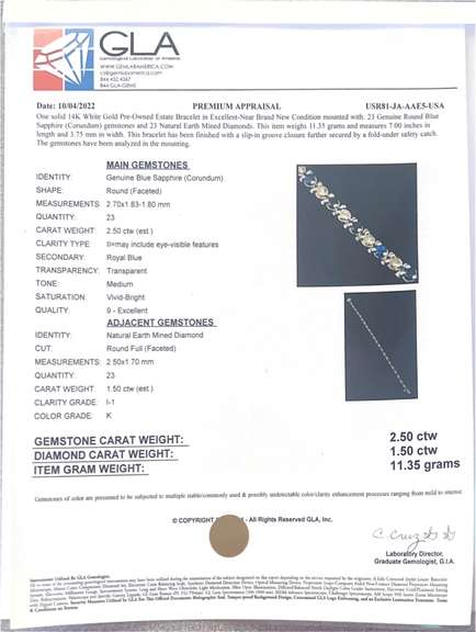 Delightful Diamond and Sapphire Tennis Bracelet in 14K White Gold