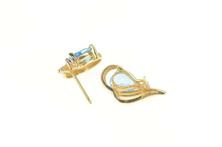 14K Yellow Gold Pear Blue Topaz Diamond Accent Stud Earrings