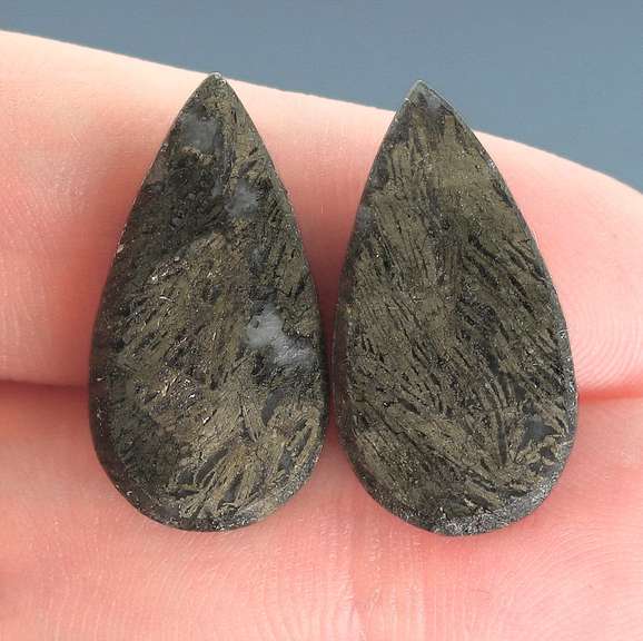 Collectors 25.70ct Russian Feather Pyrite cabochon pair