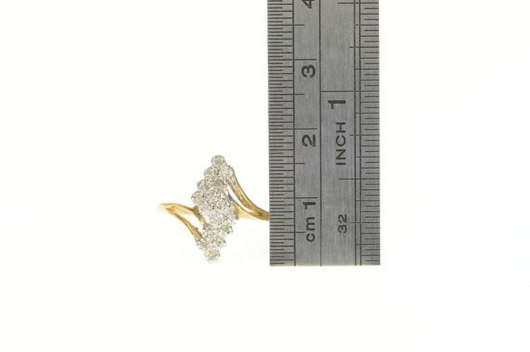 14K Yellow Gold Diamond Cluster Zig Zag Bypass Statement Ring