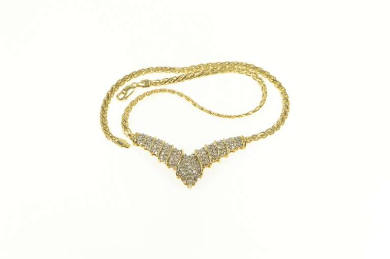 10K Yellow Gold 2.50 Ctw Chevron Diamond Cluster Statement Necklace
