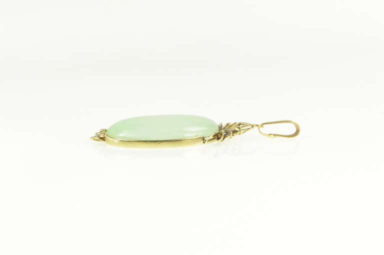 14K Yellow Gold Oval Jade Ornate Scroll Design Statement Pendant