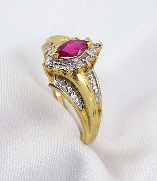 Bright Red Marquise Ruby Ring