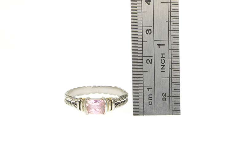 Sterling Silver Cushion Pink CZ Two Tone 14k Accent Ring