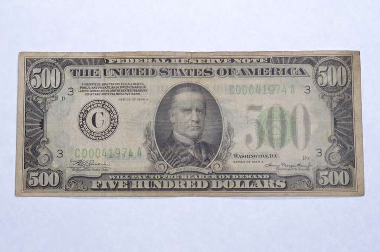 1934-A $500 Philadelphia, PA US Federal Reserve Note - Green Seal