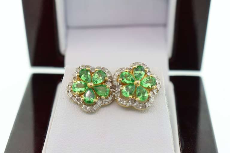 14kt Gold Plated Sterling Silver & Emerald Earrings edged with Diamonds