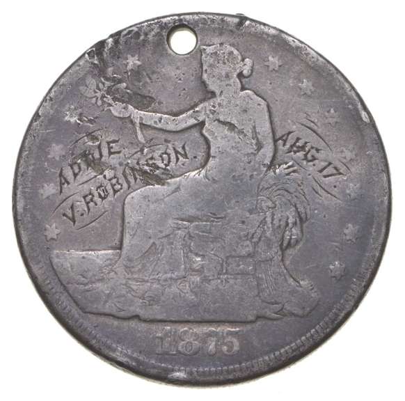 1875 Seated Liberty Trade Dollar - Counterstamped