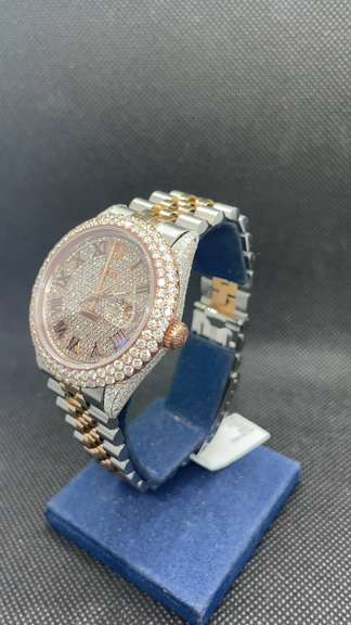 CUSTOM ROLEX LADIES 36MM DATE-JUST 3.25 CARAT DIAMOND TWO TONE ROSE GOLD WITH JUBILEE BAND