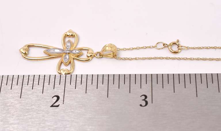 Gorgeous Cross and Heart Pendant Necklace in Yellow Gold