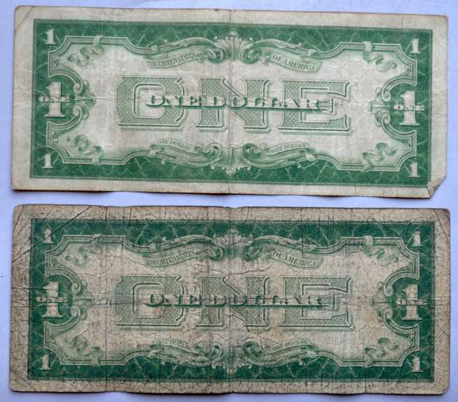 2 Funnyback $1 Silver Certificates.