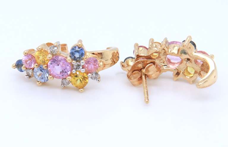 Handsome Yellow Gold Multi Color Gemstone Earrings