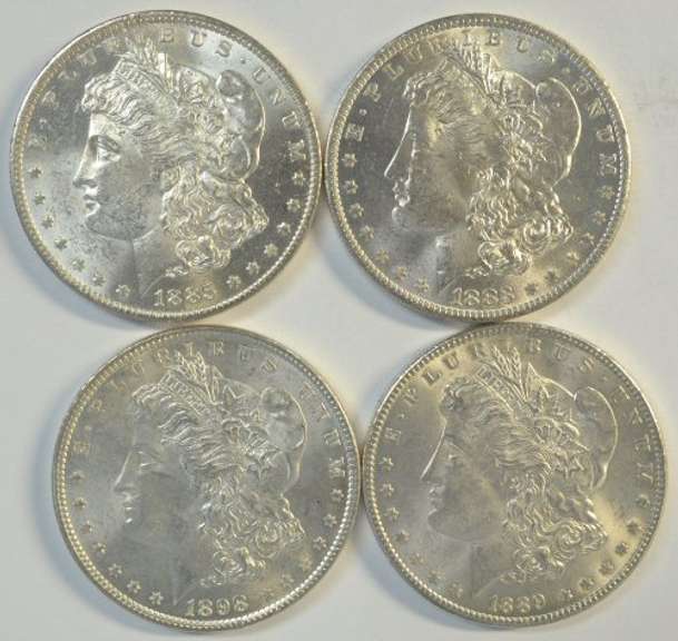 Choice BU 1883-O, 1885-O, 1889, & 1898 Morgan Silver Dollars