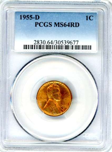 1955-D Lincoln Cent in PCGS MS64RD