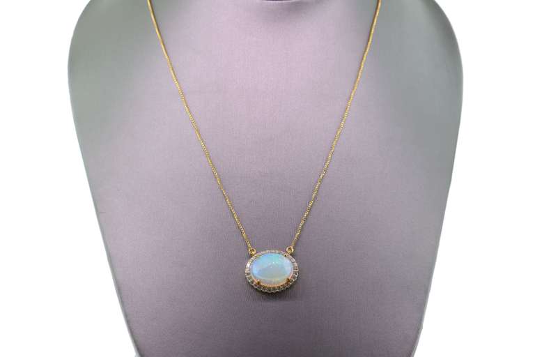 14kt Yellow Gold, Opal, & Diamond Pendant Necklace