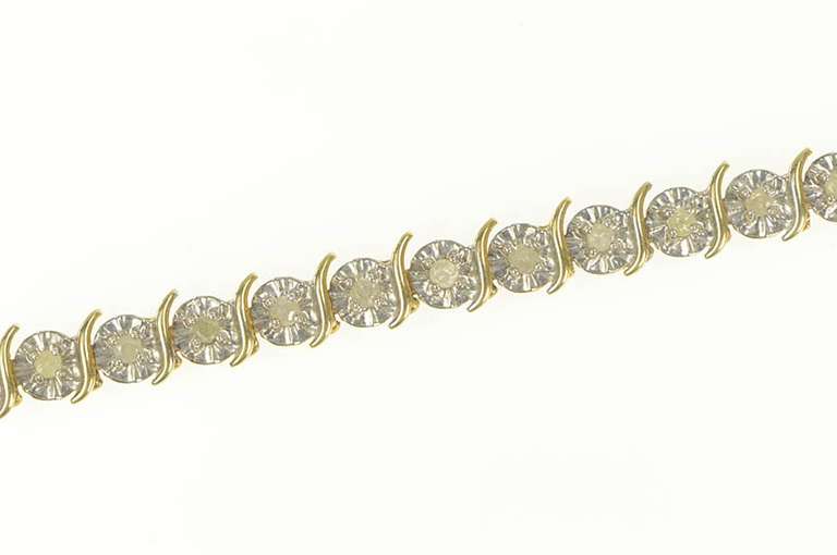 10K Yellow Gold 0.75 Ctw Diamond Classic Wavy Link Tennis Bracelet