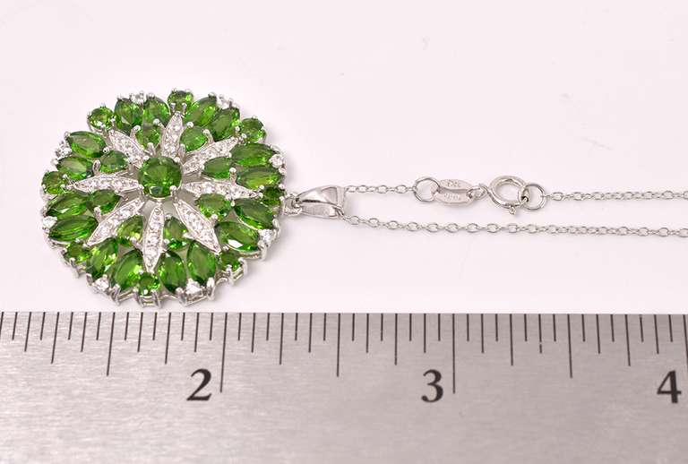 Amazing Green & White Crystal Pendant & Chain, Sterling