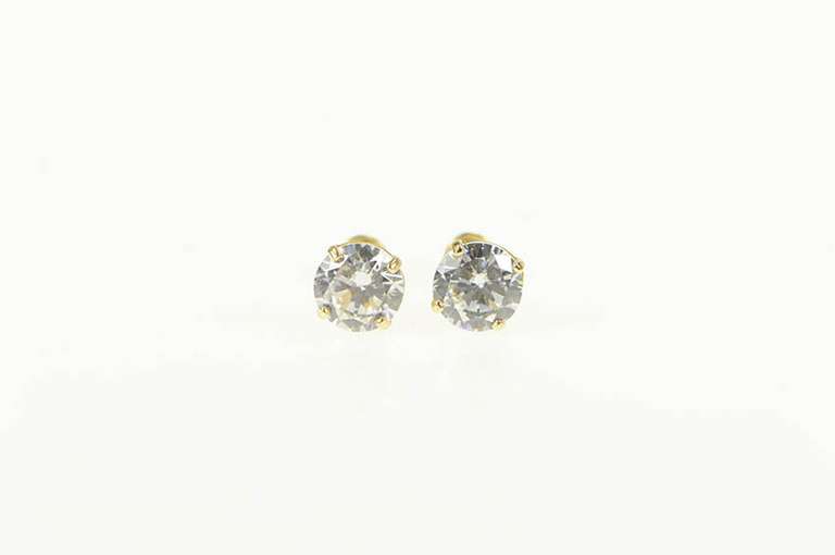 14K Yellow Gold Classic Round Solitaire Cubic Zirconia Stud Earrings