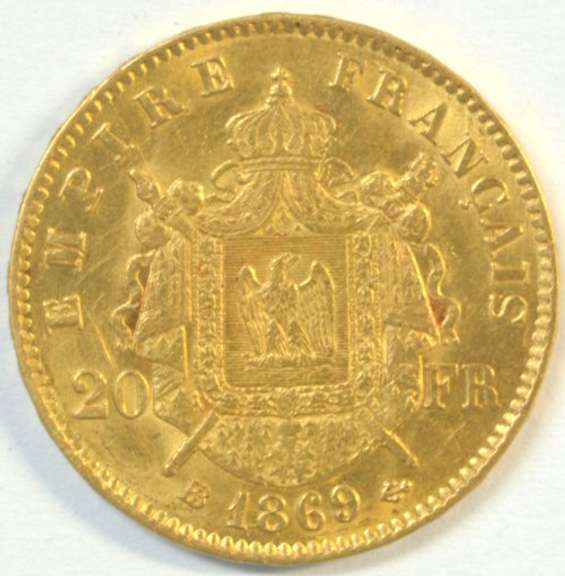 Lovely BU 1869-BB France Napoleon III 20 Francs Gold Piece