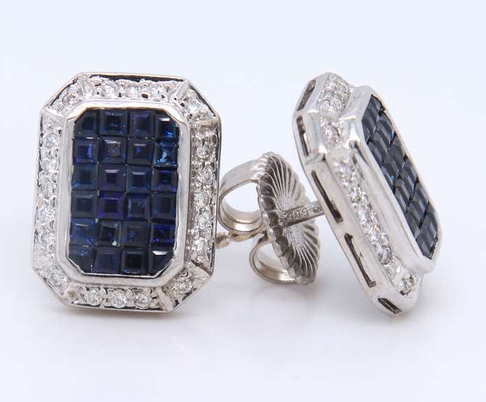 Incredible 18kt White Gold Sapphire and Diamond Invisible Set Earrings