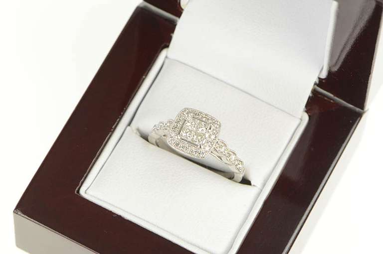 14K White Gold 0.69 Ctw Invis. Princess Halo Engagement Ring