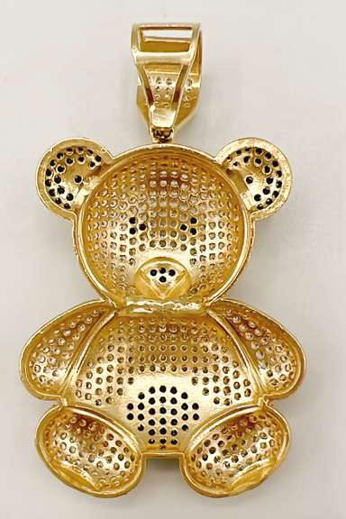 14kt Solid Yellow Gold & CZ Teddy Bear Pendant