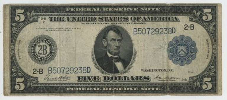 Series of 1914 Large Size $5 Federal Reserve Note (2-B)