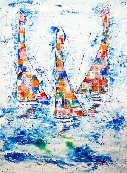 Sabri Said Original Acrylic on Canvas "Sailing" Sabri Said