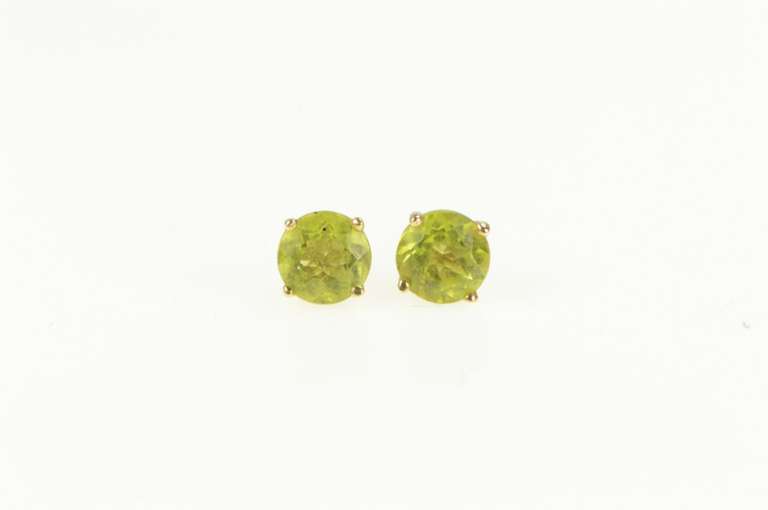 14K Yellow Gold Round Peridot Solitaire Classic Simple Stud Earrings