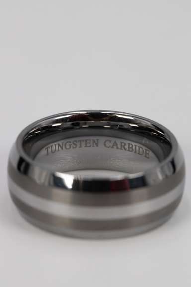 Men's Tungsten Carbide Two Tone Thin Stripe Wedding Band Comfort Fit Ring Size 6