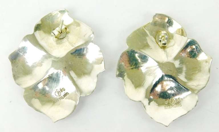 Vintage Carol Felley Sterling Hibiscus Earrings, 1985