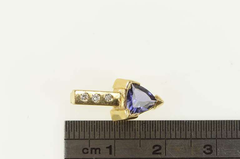 14K Yellow Gold Trillion Iolite Diamond Classic Statement Pendant